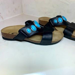 EuroWellness Balance Cork Bed Black Leather Sandal